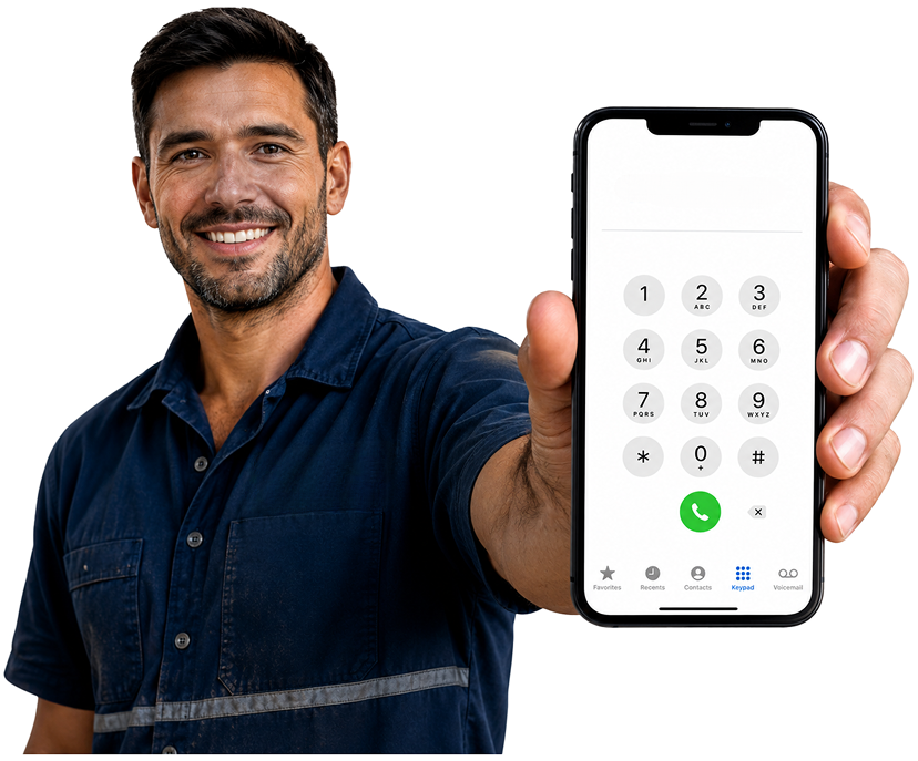 Bondi Blocked Drains plumber holding a phone — call 1300 261 965