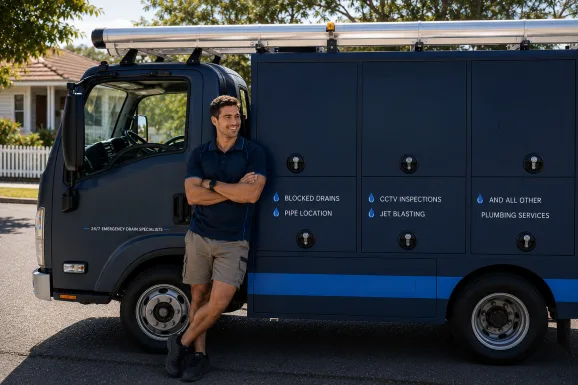 Our plumber with the service van on a Bondi job