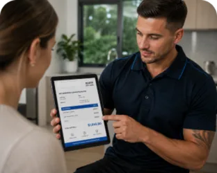 Plumber explaining a service estimate in Bondi